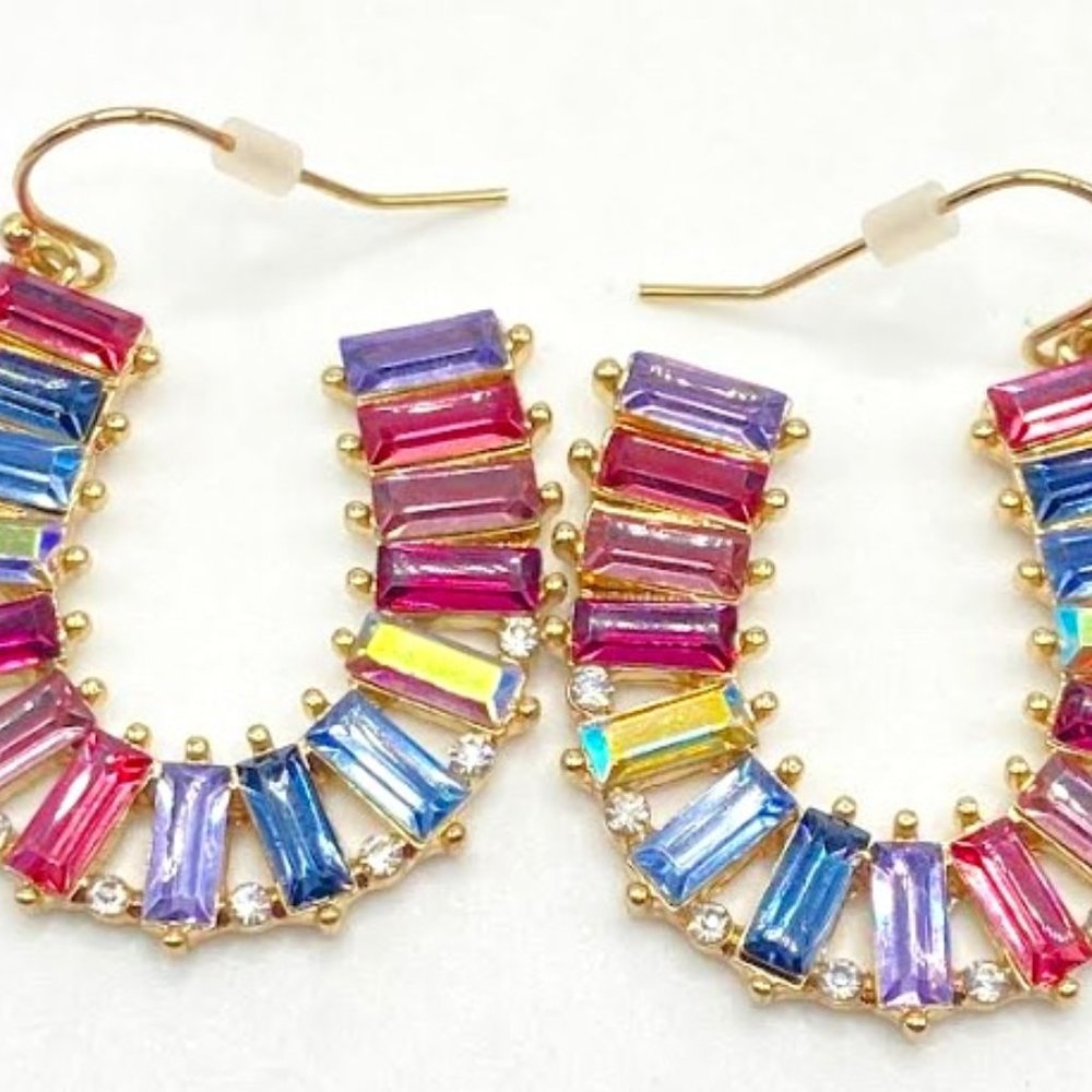 Crystal Baguette Horseshoe Drop Earrings